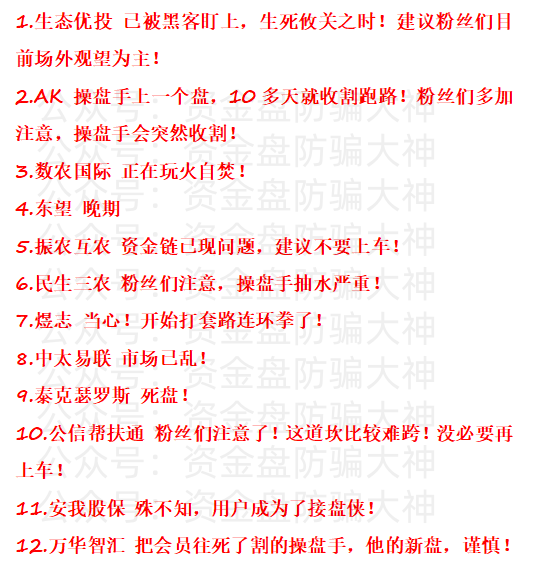 这种资金盘不能搞！生态优投、AK、数农国际、东望、振农互农、民生三农、煜志、中太易联、泰克瑟罗斯、公信帮扶通、安我股保、万华智汇-一洼田