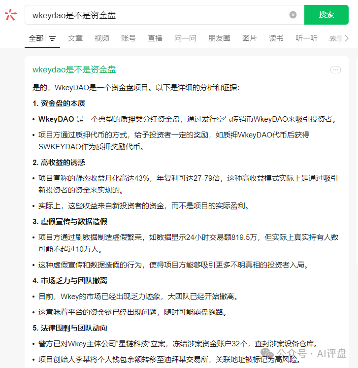 AI评盘：wkeydao是不是资金盘？-一洼田