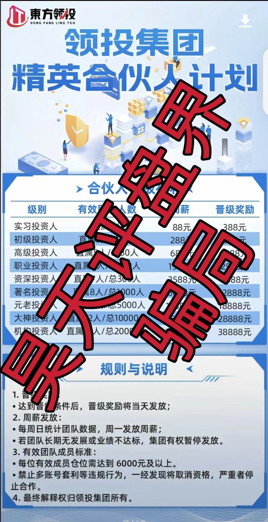 东方领投(领投集团)冒充正规公司的跟单类资金盘骗局,高度预警,即将崩盘跑路!-一洼田