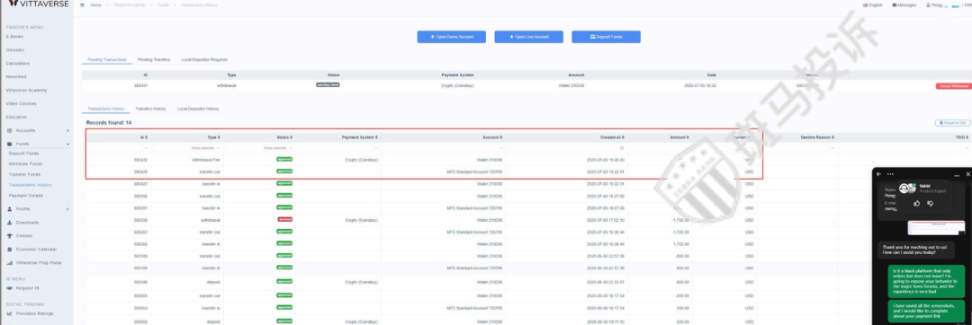 Vittaverse外汇平台盈利了扣除盈利，出金还要扣7%本金？平台暂未回应，我们持续关注！-一洼田