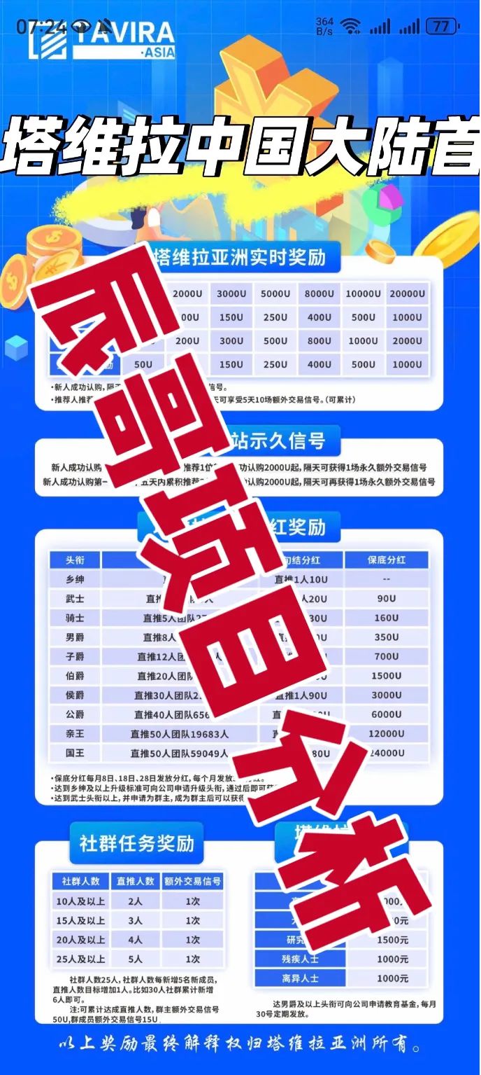塔维拉亚洲资金盘骗局原悦比特诈骗团伙所开,典型的一轮圈韭菜盘,高度预警!-一洼田