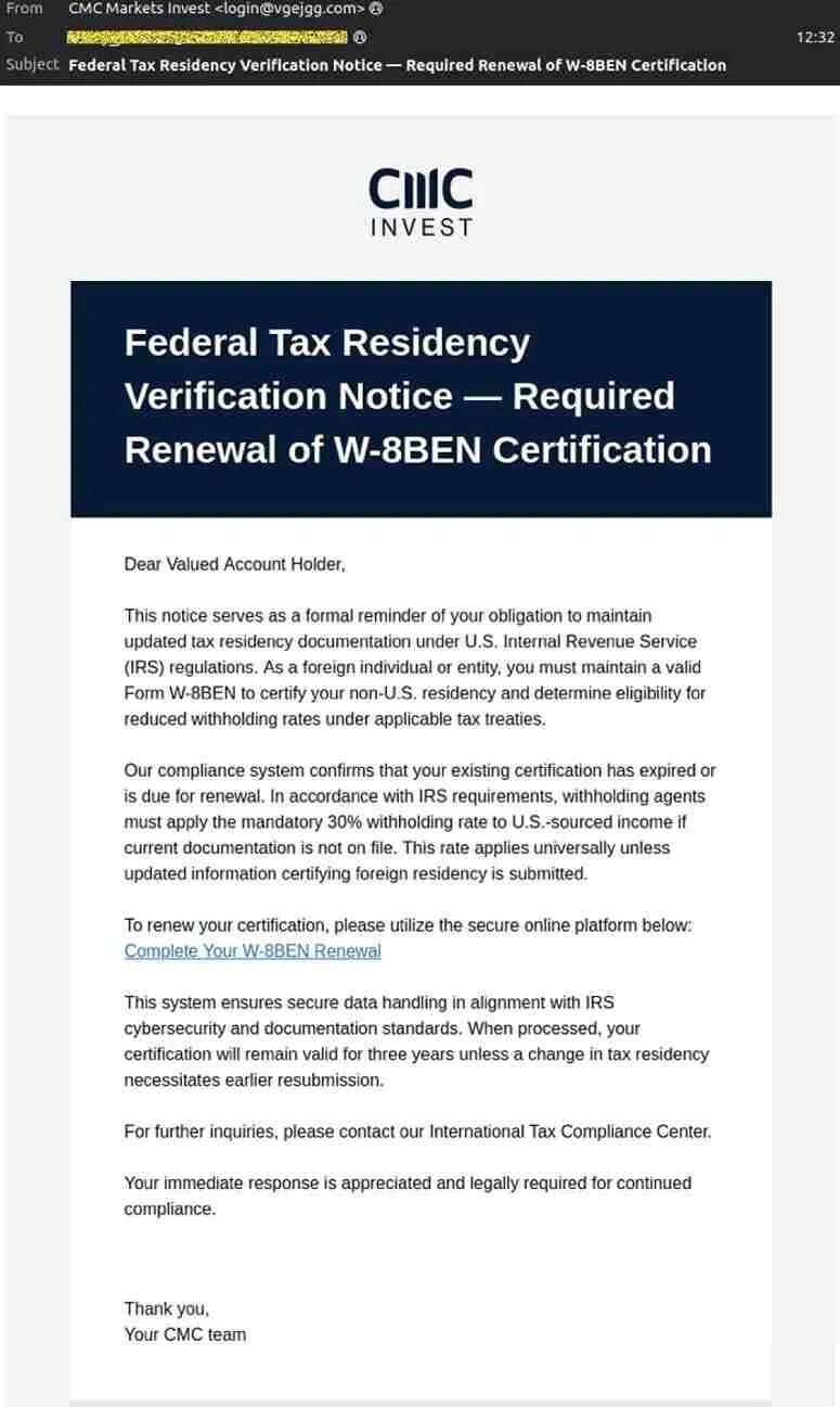 警惕新骗局：假冒平台与税务的名义发邮件，冒充CMC要求补税！-一洼田