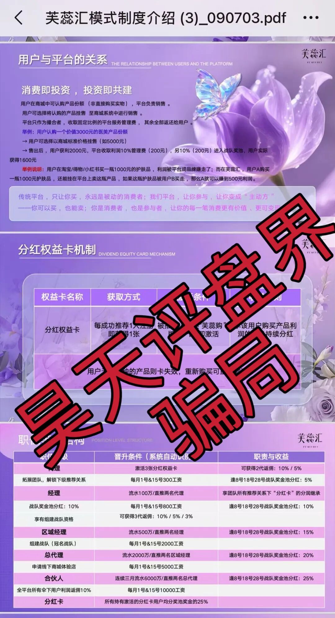 芙蕊汇商城利用“医美挂售”包装的资金盘骗局,日收益高达1%以上,各位需提高警惕,防止被骗!—昊天评盘界-一洼田