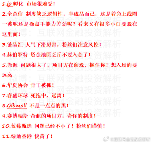 最新资金盘预警!ip孵化、全意信、链品汇、赫伯罗特、尧源、华夏协会、睿盛环球、glbmall、赛博瑞斯、蓝莓甄选、绿地香港、睿盛环球-一洼田